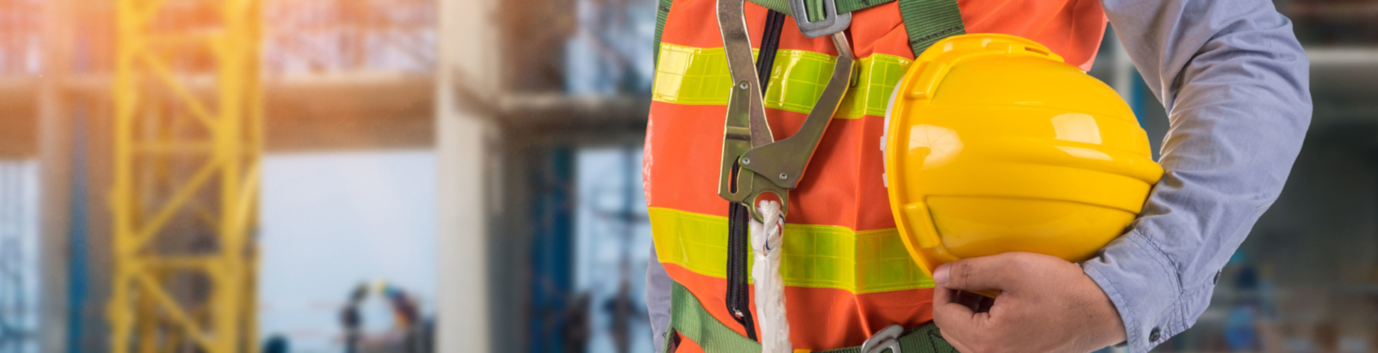 engineer wear fall arrest equipment on site background